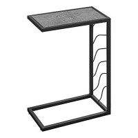 Monarch Specialties Wave Pattern Frame-For Sofa Or Bed-Modern Small C-Shaped Side Table, 25 H, Grey Stone-Look/Black Metal