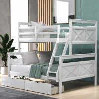 Merax Twin Over Full Bunk Bed With Two Storage Drawers, Ladder And Safety Guardrail, Convertible To 2 Separated Beds, White