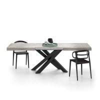 Mobili Fiver, Emma 63 In, Extendable Dining Table, Concrete Grey With Black Crossed Legs, Made In Italy