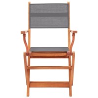Vidaxl Folding Outdoor Chairs - Set Of 4 Solid Eucalyptus Wood & Textilene Patio Armchairs - Gray And Light Wood - Easy-To-Store Garden Furniture