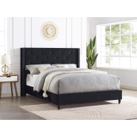 Best Master Furniture Vera Tufted Velour Platform Bed, Queen, Velvet Black