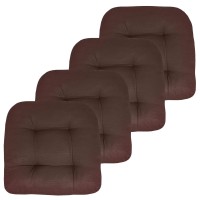 Sweet Home Collection Patio Cushions Outdoor Chair Pads Premium Comfortable Thick Fiber Fill Tufted 19 X 19 Seat Cover, 4 Count (Pack Of 1), Chocolate