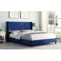 Best Master Furniture Vera Tufted Velour Platform Bed, Full, Navy Blue