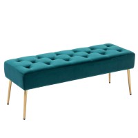 Duhome Modern Velvet Bench Ottoman, Upholstered Bedroom Benches Footrest Stool Button-Tufted Table Bench Dining Bench With Gold Metal Base For Entryway Dining Room Living Room Bedroom, Atrovirens