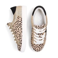 Party Women'S Fashion Star Sneaker Lace Up Low Top Comfortable Cushioned Walking Shoes, Myles-Cheetah Glitter-7.5