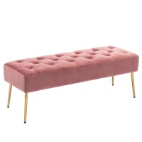 Duhome Modern Velvet Ottoman Bench, Button-Tufted Upholstered Bedroom Benches,End Of Bed Bench With Gold Base For Entryway Living Room Dining Room, Pink