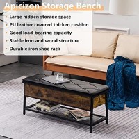 Apicizon Storage Bench, Bed Bench For Bedroom, Industrial Shoe Bench With Padded Seat And Metal Shelf, 39X177X137 Entryway Benches Rustic Brown + Black