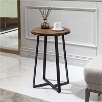 Dorriss Round Small End Table Walnut Color Mdf Top,Metal Frame Black, Tall End Table For Bed Room,Coffee Tea End Table For Living Room(Walnut+Black)