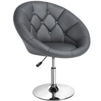 Yaheetech Swivel Accent Chair Height Adjustable Modern Round Back Tilt Chair With Chrome Frame For Lounge, Pub, Bar - Dark Grey