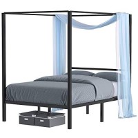 Yitahome Metal Canopy Bed Frame 14 Inch Platform Four Posters Bed With Built-In Headboard Strong Metal Slat Mattress Support, No Box Spring Needed, Black, Full Size