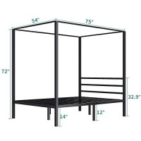 Yitahome Metal Canopy Bed Frame 14 Inch Platform Four Posters Bed With Built-In Headboard Strong Metal Slat Mattress Support, No Box Spring Needed, Black, Full Size