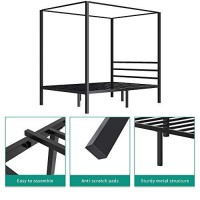 Yitahome Metal Canopy Bed Frame 14 Inch Platform Four Posters Bed With Built-In Headboard Strong Metal Slat Mattress Support, No Box Spring Needed, Black, Full Size