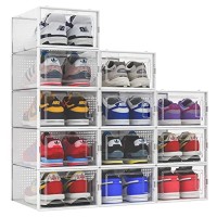 Seseno 12 Pack Shoe Storage Boxes, Clear Plastic Stackable Shoe Organizer Bins, Drawer Type Front Opening Shoe Holder Containers