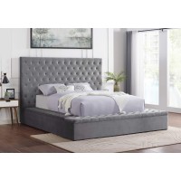 Best Master Furniture Yumi Upholstered Velour Low Profile Platform Bed, Cal King, Grey