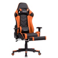 Ohaho Gaming Chair Racing Style Office Chair Adjustable Massage Lumbar Cushion Swivel Rocker Recliner High Back Ergonomic Computer Desk Chair With Retractable Arms And Footrest (Black/Orange)