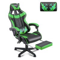 Soontrans Green Gaming Chair With Footrest,Racing Gaming Chair,Computer Gamer Chair,Ergonomic Game Chair With Adjustable Headrest And Lumbar Support(Jungle Green)