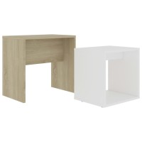 Vidaxl Coffee Table Set White And Sonoma Oak 18.9X11.8X17.7 Engineered Wood