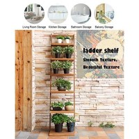 Hynawin Book Shelf 6-Tier Ladder Shelf-Plant Stand Storage Organizer,Bookcase Display Shelf,Standing Wooden Shelves For Living Room, Home Office, Rustic Brown