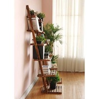 Hynawin Book Shelf 6-Tier Ladder Shelf-Plant Stand Storage Organizer,Bookcase Display Shelf,Standing Wooden Shelves For Living Room, Home Office, Rustic Brown