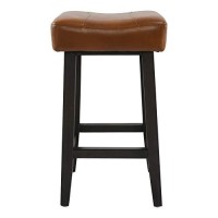 Benjara 26 Inch Wooden Frame Leatherette Backless Counterstool, Brown