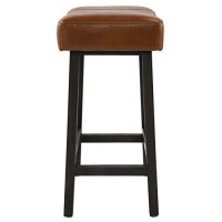 Benjara 26 Inch Wooden Frame Leatherette Backless Counterstool, Brown