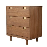 Benjara 34 Inch 3 Drawer Wooden Chest With Cutout Pulls Brown
