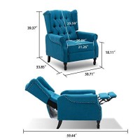 Altrobene Pushback Recliner Chair, Modern Accent Arm Chair, Fabric Wingback Chair For Living Room Bedroom, Blue