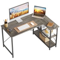 Bestier Small L Shaped Desk With Storage Shelves 47 Inch Corner Computer Desk Writing Study Table For Home Office Small Space, Gray