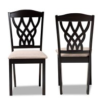 Baxton Studio Delilah Modern And Contemporary Sand Fabric Upholstered And Dark Brown Finished Wood 2-Piece Dining Chair Set