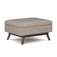 Simplihome Owen 34 Inch Wide Mid Century Modern Rectangle Coffee Table Storage Ottoman In Natural Linen Look Fabric, For The Living Room