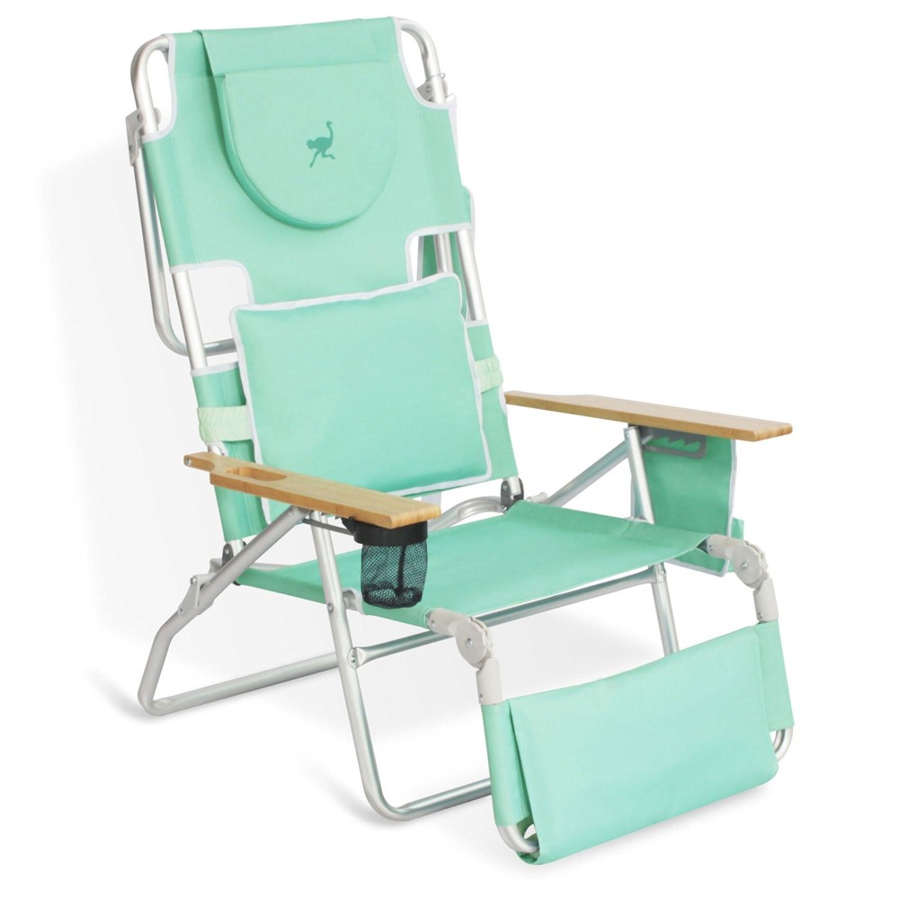 Ostrich Deluxe Padded 3 N 1 Lightweight Portable Adjustable Outdoor Folding Reclining Chair For Lawn Beach Lake Camping Lounge With Footrest, Teal