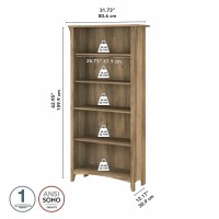 Bush Furniture Salinas Tall 5 Shelf Bookcase In Reclaimed Pine | Distressed Style Book Case | Bookshelf For Bedroom, Living Room & Pantry | Tall Bookcase | Book Shelf For Bedroom
