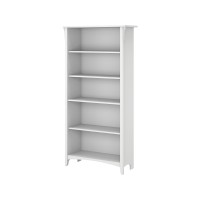 Bush Furniture Salinas Tall 5 Shelf Bookcase In Pure White And Shiplap Gray | Distressed Style Book Case | Bookshelf For Bedroom, Living Room & Pantry | Tall Bookcase | Book Shelf For Bedroom
