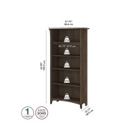 Bush Furniture Salinas Tall 5 Shelf Bookcase In Ash Brown | Distressed Style Book Case | Bookshelf For Bedroom, Living Room & Pantry | Tall Bookcase | Book Shelf For Bedroom