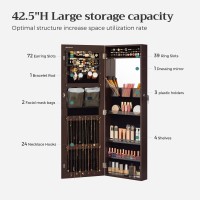 Songmics Jewelry Cabinet Armoire With Mirror, Wall/Door Mount Storage Organizer With Full-Length Frameless Mirror, Lockable Cabinet With Built-In Small Mirror, Shelves, Gift Idea, Brown Ujjc003K01