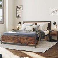 Likimio Industrial Queen Bed Frame With Headboard And Footboard, Strong 4 U-Shaped Support & 2 Independent Support Rods & 9 Legs, Noise-Free, No Box Spring Needed