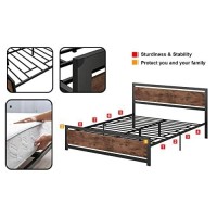 Likimio Industrial Queen Bed Frame With Headboard And Footboard, Strong 4 U-Shaped Support & 2 Independent Support Rods & 9 Legs, Noise-Free, No Box Spring Needed
