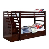 Benjara 4 Storage Wooden Twin Bunk Bed With Staircase, Brown