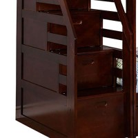 Benjara 4 Storage Wooden Twin Bunk Bed With Staircase, Brown