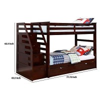 Benjara 4 Storage Wooden Twin Bunk Bed With Staircase, Brown