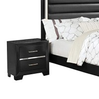 Benjara Leatherette 4 Piece Wooden Queen Bedroom Set With Led, Black