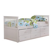 Benjara Mission Style Wooden Twin Captain Bed With Trundle And 3 Drawers, White