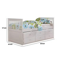 Benjara Mission Style Wooden Twin Captain Bed With Trundle And 3 Drawers, White