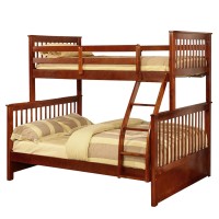 Benjara Mission Style Twin Over Full Bunk Bed With Slatted Headboard, Brown