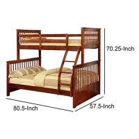 Benjara Mission Style Twin Over Full Bunk Bed With Slatted Headboard, Brown