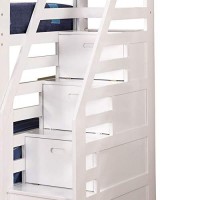 Benjara 4 Pull Down Storage Wooden Twin Bunk Bed With Staircase, White