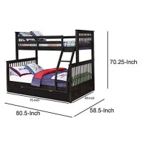 Benjara Twin Over Full Bunk Bed With Slatted Details And Trundle, Gray
