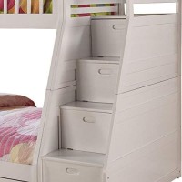 Benjara 2 Drawer Wooden Twin Over Full Bunk Bed With Storage Staircase, White