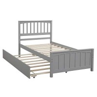 Harper & Bright Designs Twin Bed Frame With Trundle, Kids Platform Twin Bed With Pull Out Trundle,Solid Wood, No Box Spring Needed (Light Grey (Trundle))