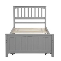 Harper & Bright Designs Twin Bed Frame With Trundle, Kids Platform Twin Bed With Pull Out Trundle,Solid Wood, No Box Spring Needed (Light Grey (Trundle))